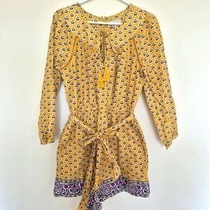 Point Sur Yellow Boho Floral Print Romper – Size 10